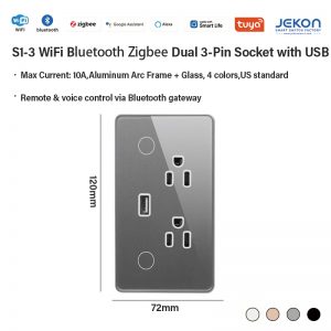 S1‑3 Multi‑Protocol Smart Double 3‑Pin Socket With USB 10A WiFi Zigbee Bluetooth App Voice Control Aluminum Arc Frame US Smart Power Outlet