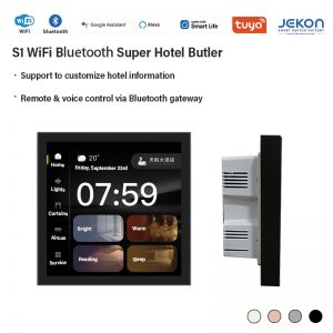 S1 WiFi Bluetooth Smart Central Control Panel 4 Inch Touch Screen Hotel Room Butler Controller, Integrated Gateway for Light Curtain Air‑Conditioner Control, Customizable Hotel Welcome Message Support PMS Management System