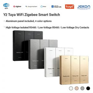 Y2 Tuya WiFi Zigbee Smart Wall Switch Aluminum Alloy Panel 1‑6 Gang Custom Layout RS485 Dry Contact 110‑250V For Hotel Smart Home Project