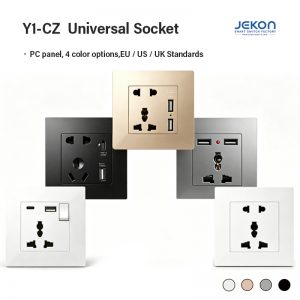 86 Type Wall Mount Universal Multi‑Function Wall Socket USB‑A Type‑C Charging Port Flame‑Retardant PC Panel EU US UK Universal 5 Hole Power Socket 4 Colors For Home Hotel